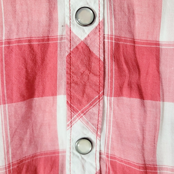North River Women’s Pearl Snap Western Shirt Medium Pink White Plaid 100% Cotton - Picture 10 of 13